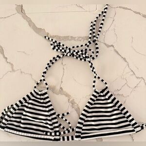 Montce Euro Bikini Top - Black & White Striped - Large